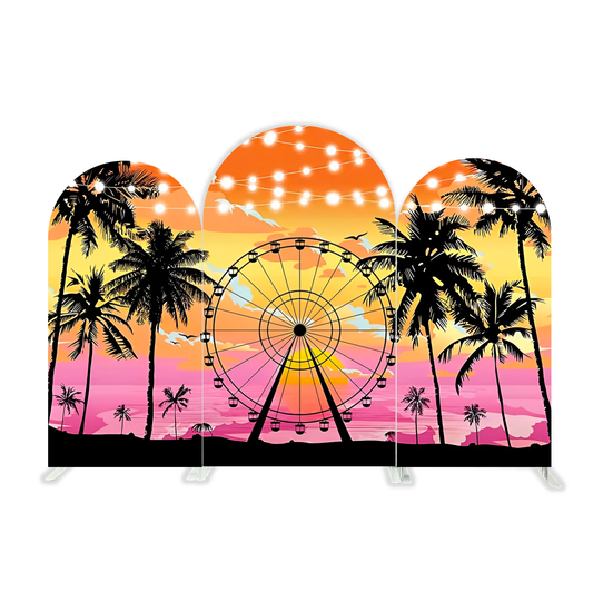 Sandbeach Sunset Palm Party Arch Backdrop Cover