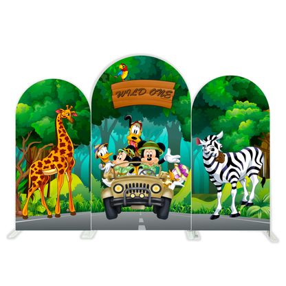 Wild One Safari Cartoon Happy Birthday Party Arch Backdrop Cover