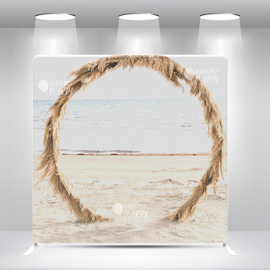 Beachside  Pampas Grass Arch  Coastal Wedding & Event Backdrop Pillow Case  Backdrop Cover With Stand For Party Photography Photo Shoot Studio Props