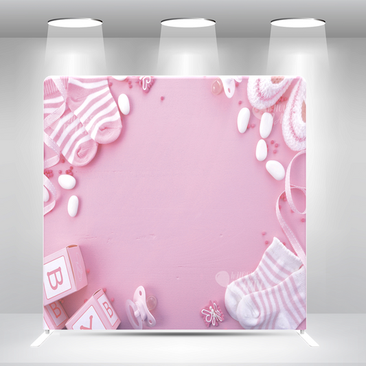 Baby Shower Decorations - Soft Pink Baby  Decoration Background Pillowcase Bracket and Cover