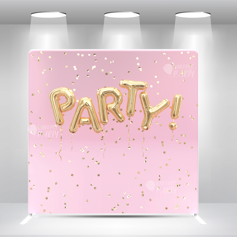 Golden Balloons And Confetti Happy Birthday Party  Pink Decoration Background Pillowcase Bracket and Cover