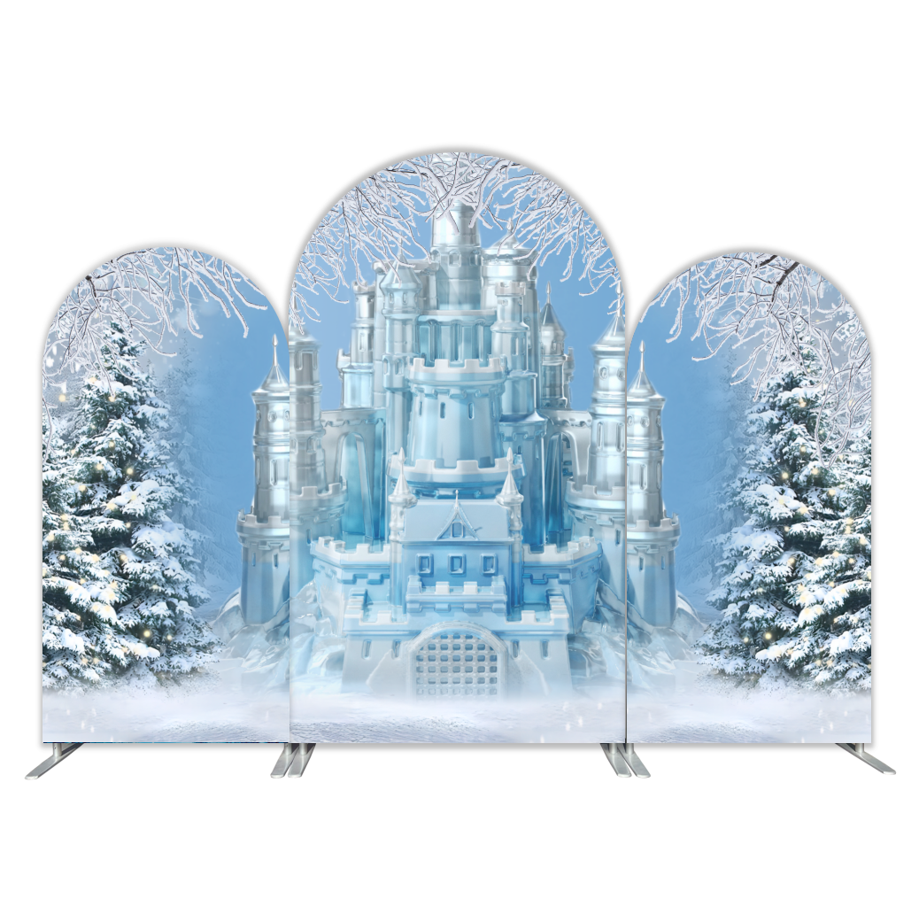 Cubierta de tela y soporte para fondo de arco de fiesta de castillo de las maravillas invernales
