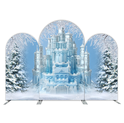 Cubierta de tela y soporte para fondo de arco de fiesta de castillo de las maravillas invernales