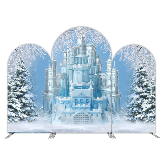 Cubierta de tela y soporte para fondo de arco de fiesta de castillo de las maravillas invernales