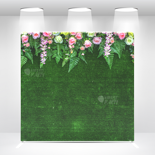 Tropical Fern Green Leaf Pillow Case Photo Booth Straight Backdrop Wall Cloth Cover With Stand For Birthday Wedding Baby Shower Party