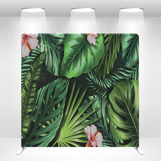 Tropical Fern Green Leaf Pillow Case Photo Booth Straight Backdrop Wall Cloth Cover With Stand For Birthday Wedding Baby Shower Party