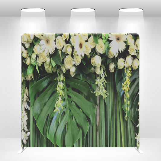 Tropical Fern Green Leaf Pillow Case Photo Booth Straight Backdrop Wall Cloth Cover With Stand For Birthday Wedding Baby Shower Party