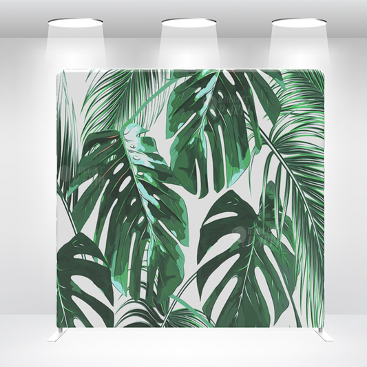 Tropical Fern Green Leaf Pillow Case Photo Booth Straight Backdrop Wall Cloth Cover With Stand For Birthday Wedding Baby Shower Party