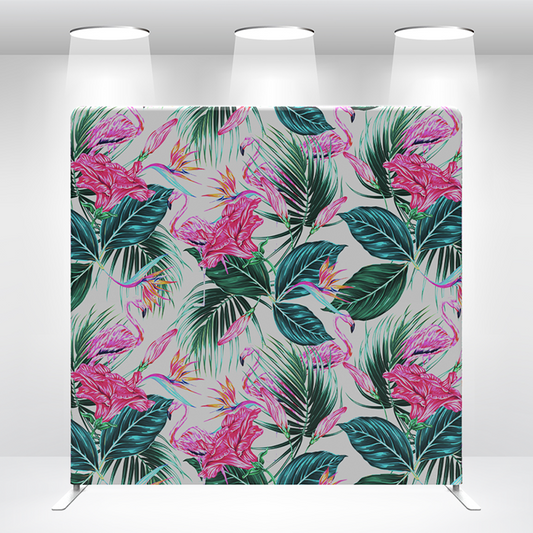 Flamingos and Tropical Fern Green Leaf Pillow Case Photo Booth Straight Backdrop Wall Cloth Cover With Stand For Birthday Wedding Baby Shower Party