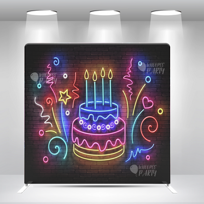 Neon Birthday Cake Photo Background  Happy Birthday Party   Decoration Background Pillowcase Bracket and Cover