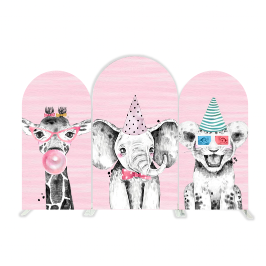 Pink Safari Animal Happy Birthday Party Arch Backdrop Cover