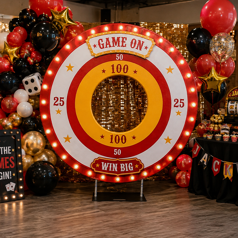 6.5ft Hollow Round Backdrop Frame with Custom Cover, Versatile Double Ring Event Stand for Donut, Race Car Tire & Nautical Party Themes