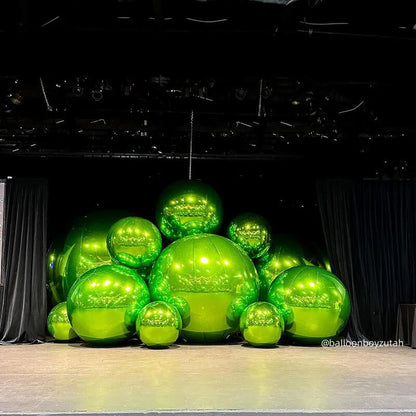 Bola de espejo inflable de color verde, reutilizable, de burbujas grandes y brillantes. 