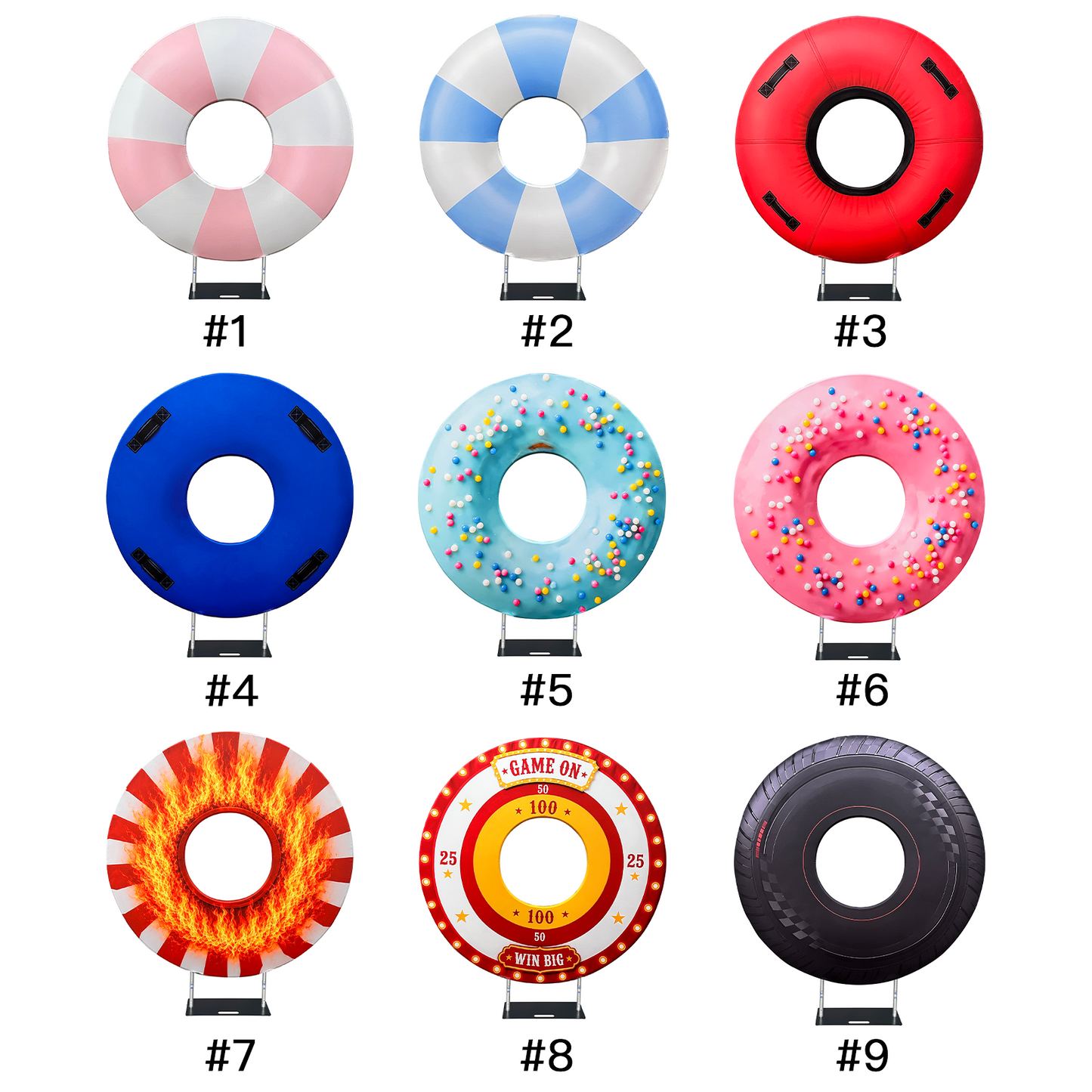 6.5ft Hollow Round Backdrop Frame with Custom Cover, Versatile Double Ring Event Stand for Donut, Race Car Tire & Nautical Party Themes