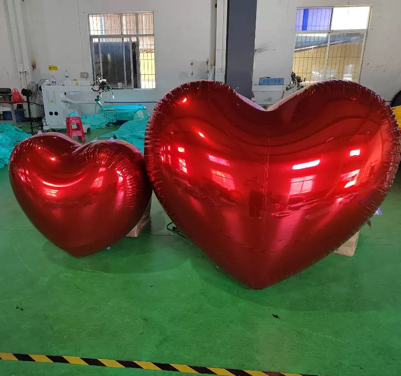 Red Hot Pink Shiny Hearts Inflatable Mirror Ball Reusable Big Bubble Balloon