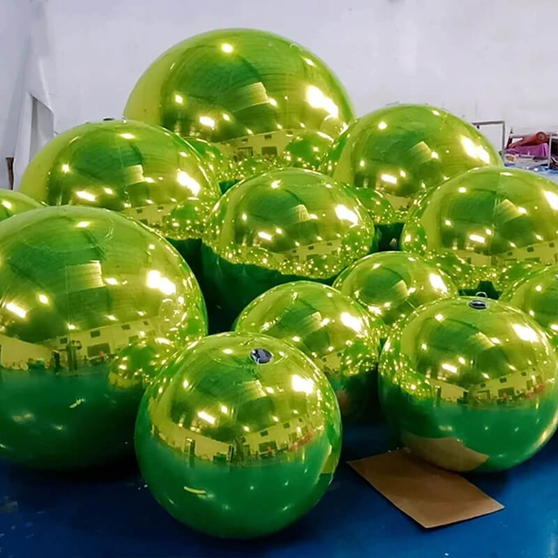 Bola de espejo inflable de color verde, reutilizable, de burbujas grandes y brillantes. 
