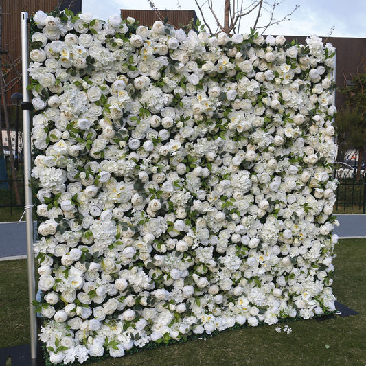 Handmade Artificial Fabric Rolling Up Curtain Flower Wall Backdrop For Birthday Wedding Decor