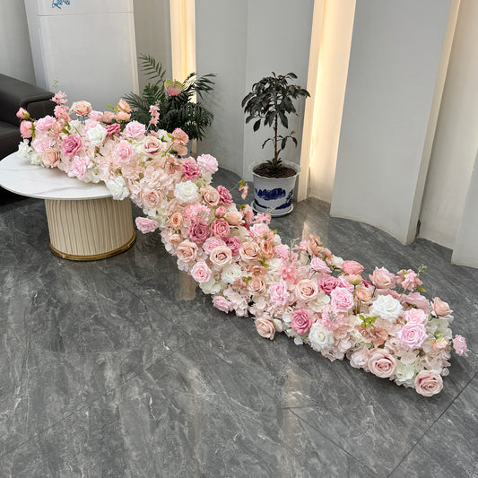 Elegant Pink Artificial Flower Runner – Silk Roses, Cherry Blossoms, Dahlias, Hydrangeas & Hydrangeas for Wedding Table Décor