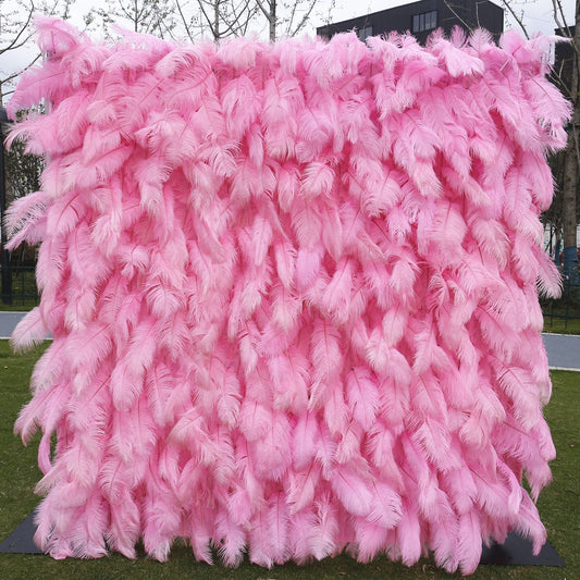 3D Pink Feather Fabric Rolling Up Curtain Flower Wall Cloth Artificial Plant Wall Wedding Backdrop Decor Party Stage Layout