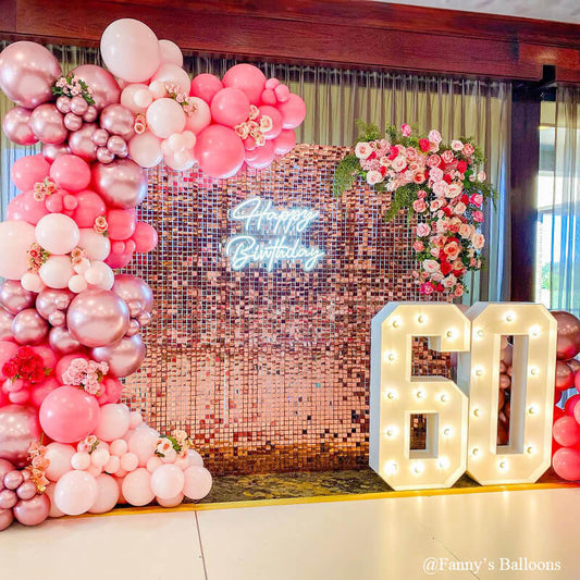 8ft by 8ft Rose Gold Sequin Shimmer Backdrop Wall Panels For Birthday Wedding Party Event Decoration