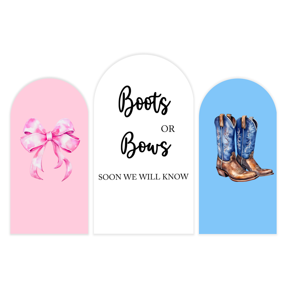 Botas o lazo Pronto lo sabremos Arco para fiesta de baby shower, cubierta y soporte para telón de fondo