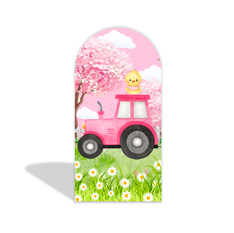 Farm themed pink house, car pattern, arch, birthday party, arch background wallpaper cover