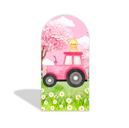 Farm themed pink house, car pattern, arch, birthday party, arch background wallpaper cover
