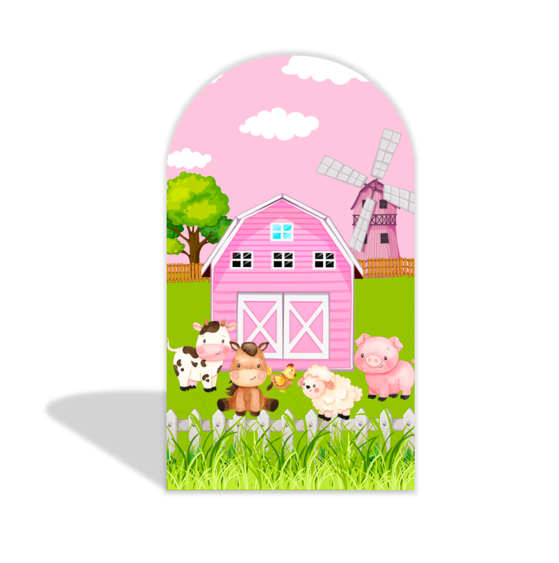 Farm themed pink house, car pattern, arch, birthday party, arch background wallpaper cover