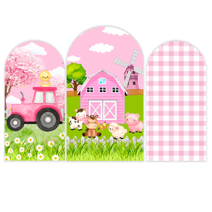 Farm themed pink house, car pattern, arch, birthday party, arch background wallpaper cover