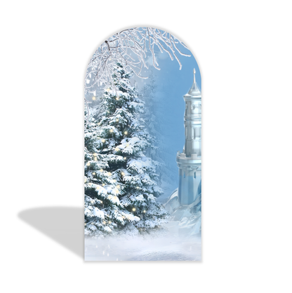 Cubierta de tela y soporte para fondo de arco de fiesta de castillo de las maravillas invernales