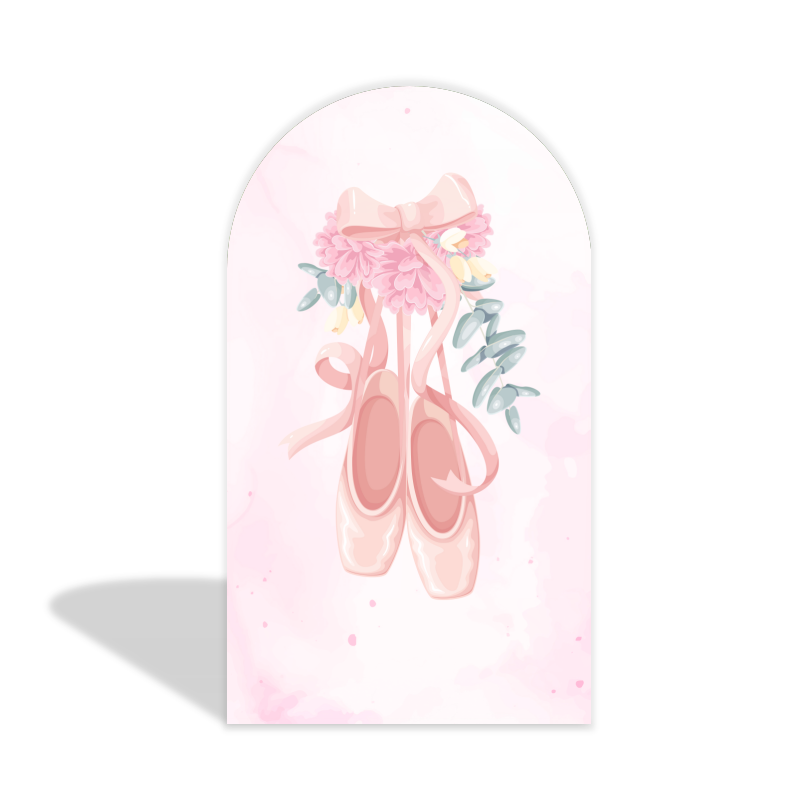 Pink Bow & Ballet Shoes Arch Backdrop Cover with Stand | Ballet Theme Birthday Party Decoration Photo Booth Background