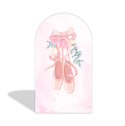 Pink Bow & Ballet Shoes Arch Backdrop Cover with Stand | Ballet Theme Birthday Party Decoration Photo Booth Background