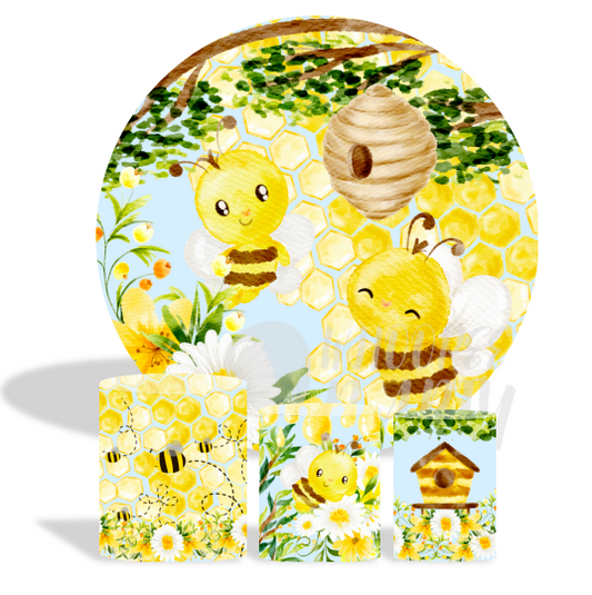 Oh Baby Sweet BeeBackground Baby Shower Decoration Round Circle Backdrop Cover Plinth Cylinder Pedestal Cover