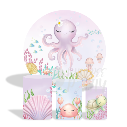 Mermaid Octopus  backdrop Decoration Round Circle Backdrop Cover Plinth Cylinder Pedestal Cover