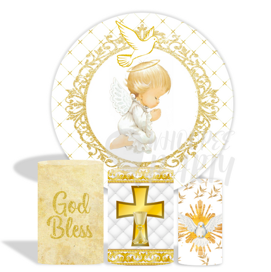 Baptism Mi Bautizo Decoration Round Circle Backdrop Cover Plinth Cylinder Pedestal Cover