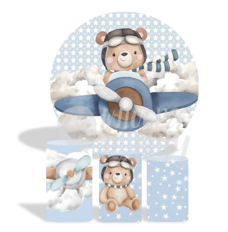 Cute Bears Teddy Bear  Decoration Round Circle Backdrop Cover Plinth Cylinder Pedestal Cover