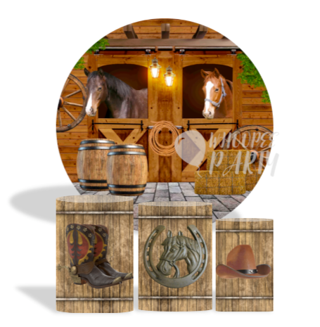 Western Cowboy Horse Decoration Round Circle Backdrop Cover Plinth Cylinder Pedestal Cover