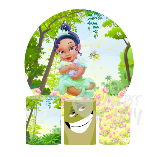The princess baby Tiana birthday party decoration round circle backdrop cover plinth cylinder pedestal cover