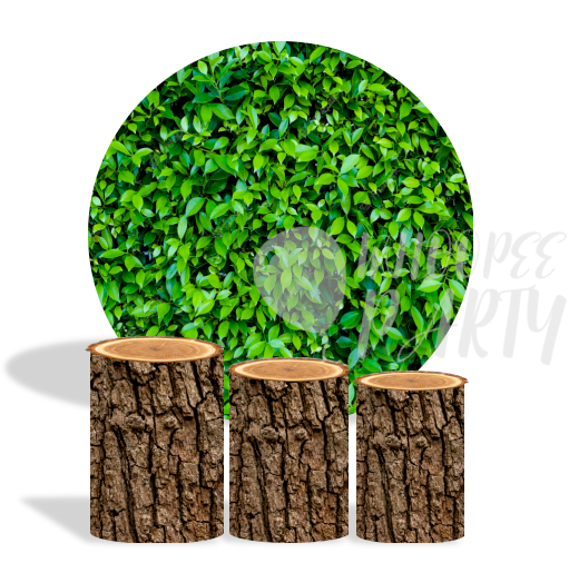 Green Leaves  background Decoration Round Circle Backdrop Cover Plinth Cylinder Pedestal Cover
