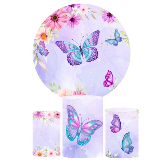 Butterfly birthday party decoration round circle backdrop cover plinth cylinder pedestal cover