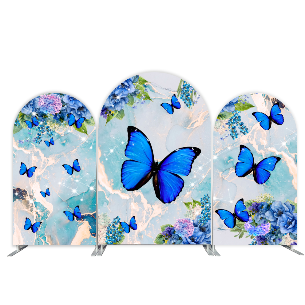 Fondo de pantalla con diseño de mariposa azul para fiesta de cumpleaños (duradero, fácil de guardar, reutilizable)