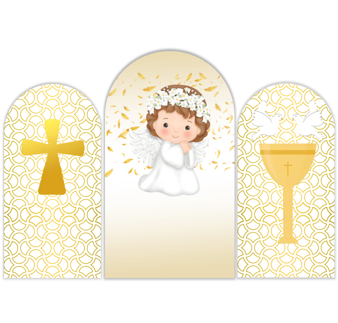 Fondo arqueado con temática de ángel sagrado | Decoración para fiesta de bautizo o primera comunión