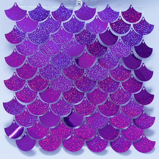 8x8ft Laser Purple Mermaid Scale Sequin Shimmer Backdrop Wall Panels For Birthday Baby Shower Party Decoration