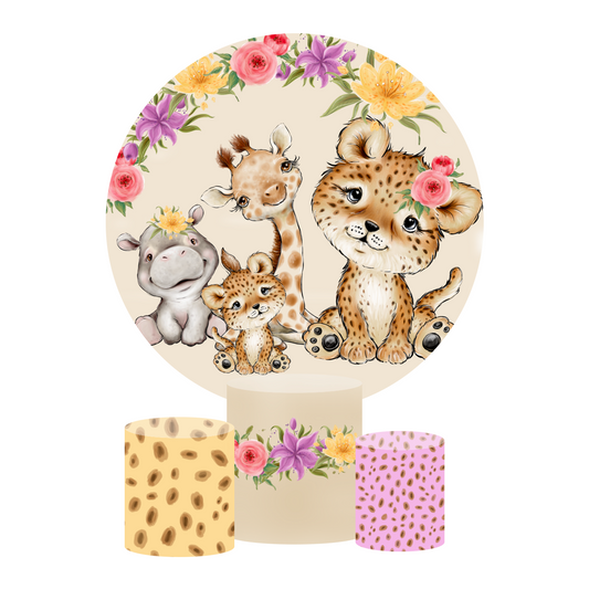 Africa animal safari birthday party decoration round circle backdrop cover plinth cylinder pedestal cover