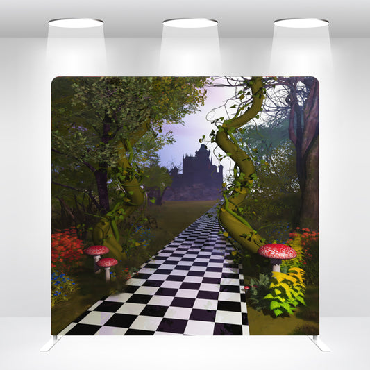 The In Wonderland Theme Birthday Party Backdrop Wall Cover With Stand