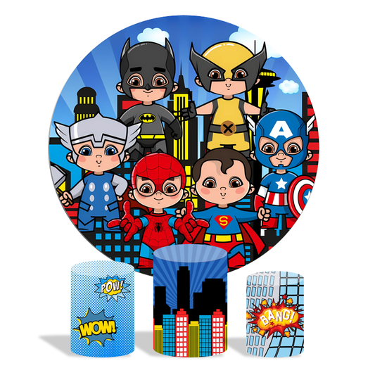 Baby avenger theme  birthday party decoration round circle backdrop cover plinth cylinder pedestal cloth cover