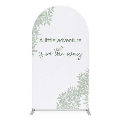 White and green botanical arch backdrop fabric covers with foliage design