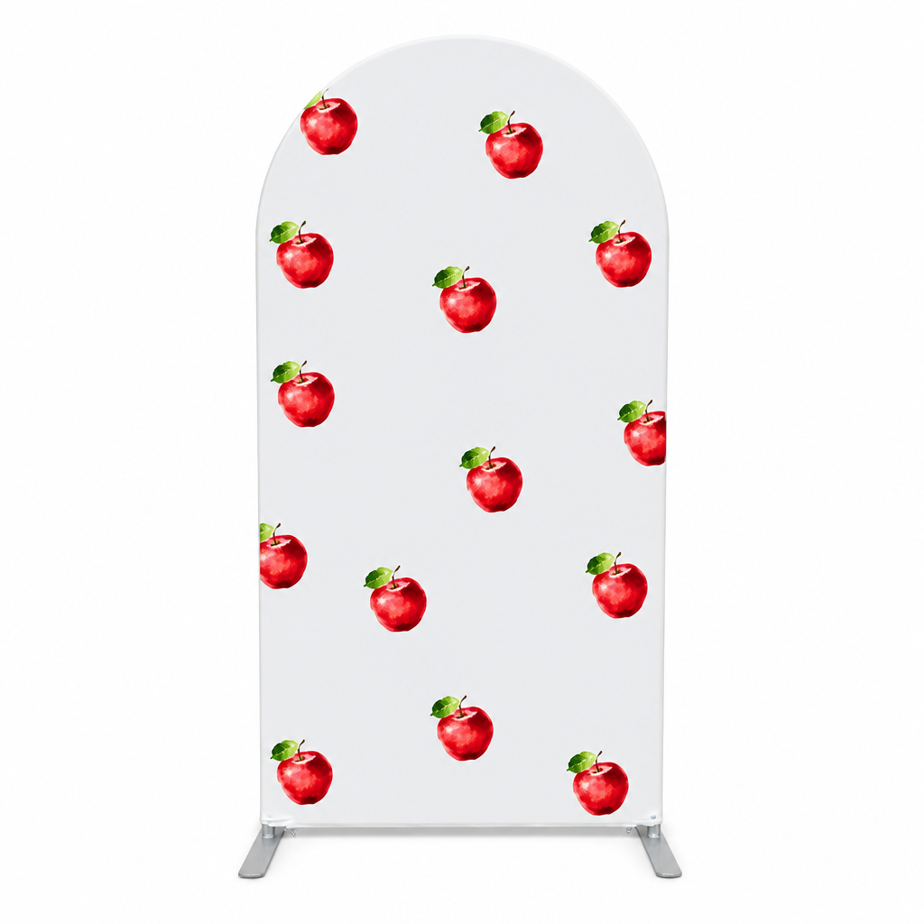 Close up pink apple print fabric arch cover