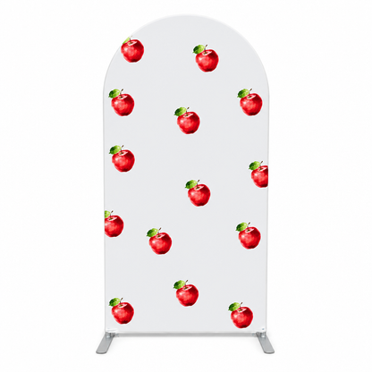 Close up pink apple print fabric arch cover