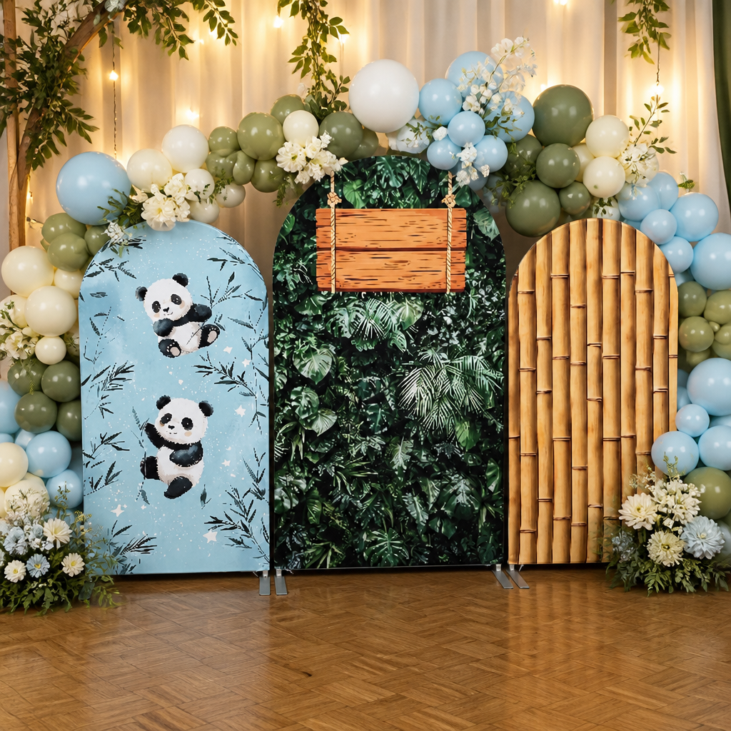 Party Backdrop with Bamboo Design and Balloon Decoration